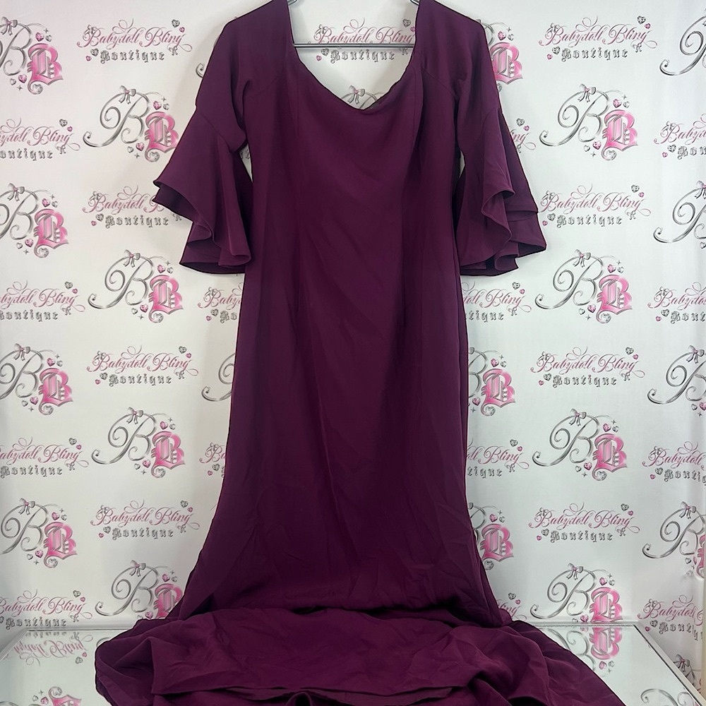 Vince Camuto dress ruffle frill details luxury Plum Long Sleeve Dress